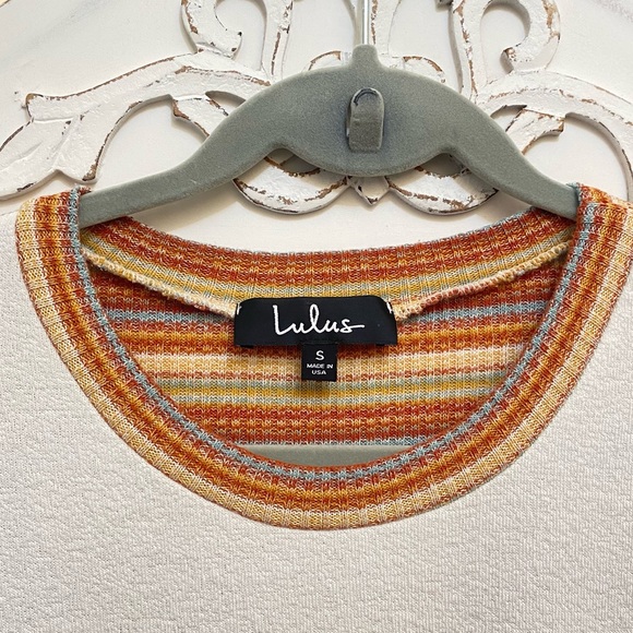 Lulu’s Cream & Fall Colors Stripes Color And Cuff Trim Oversized Sweater Top S - Picture 4 of 8